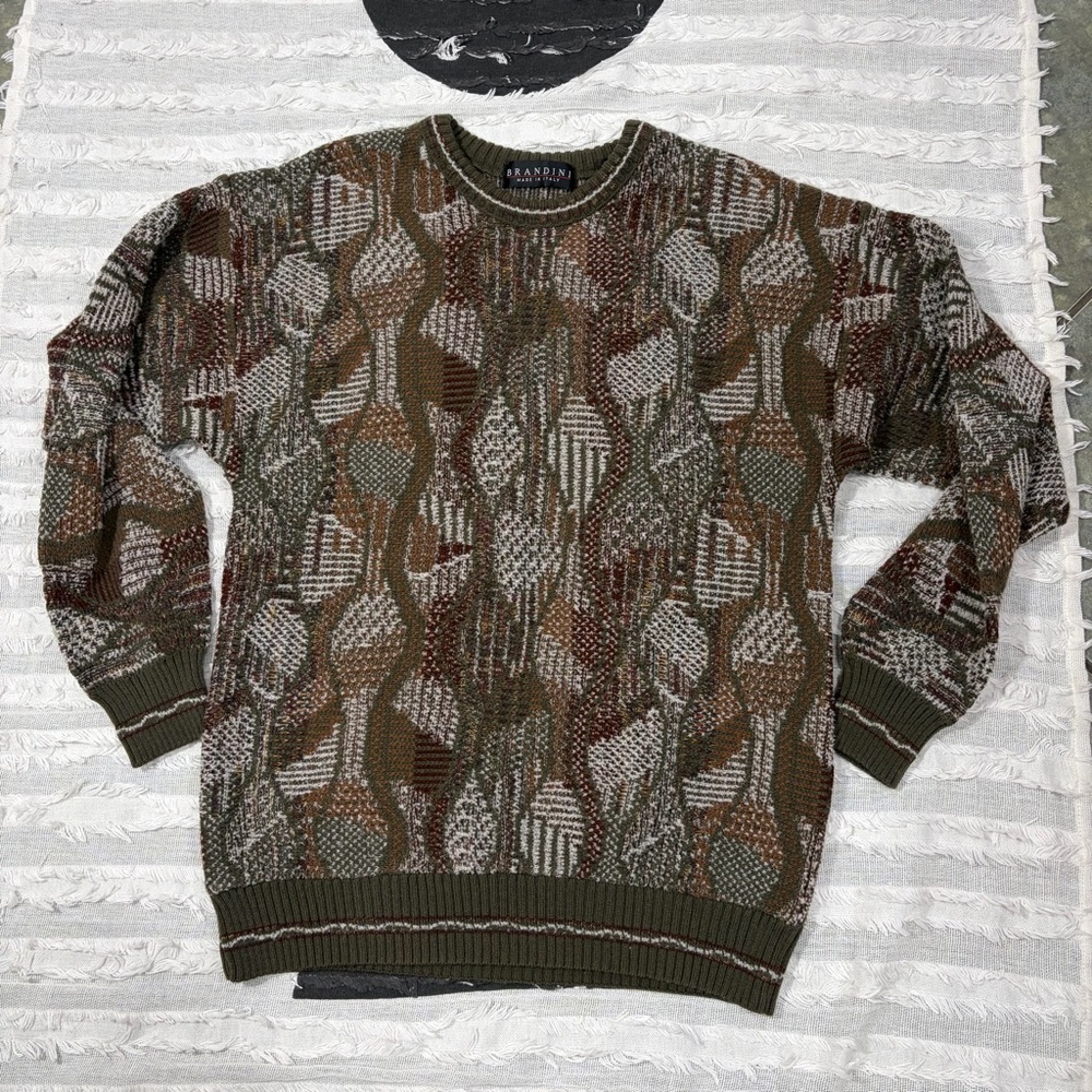 VINTAGE Brandini SWEATER 3D RAISED KNIT SZ L PULLOVER COOGIE STYLE COSBY GRANDPA